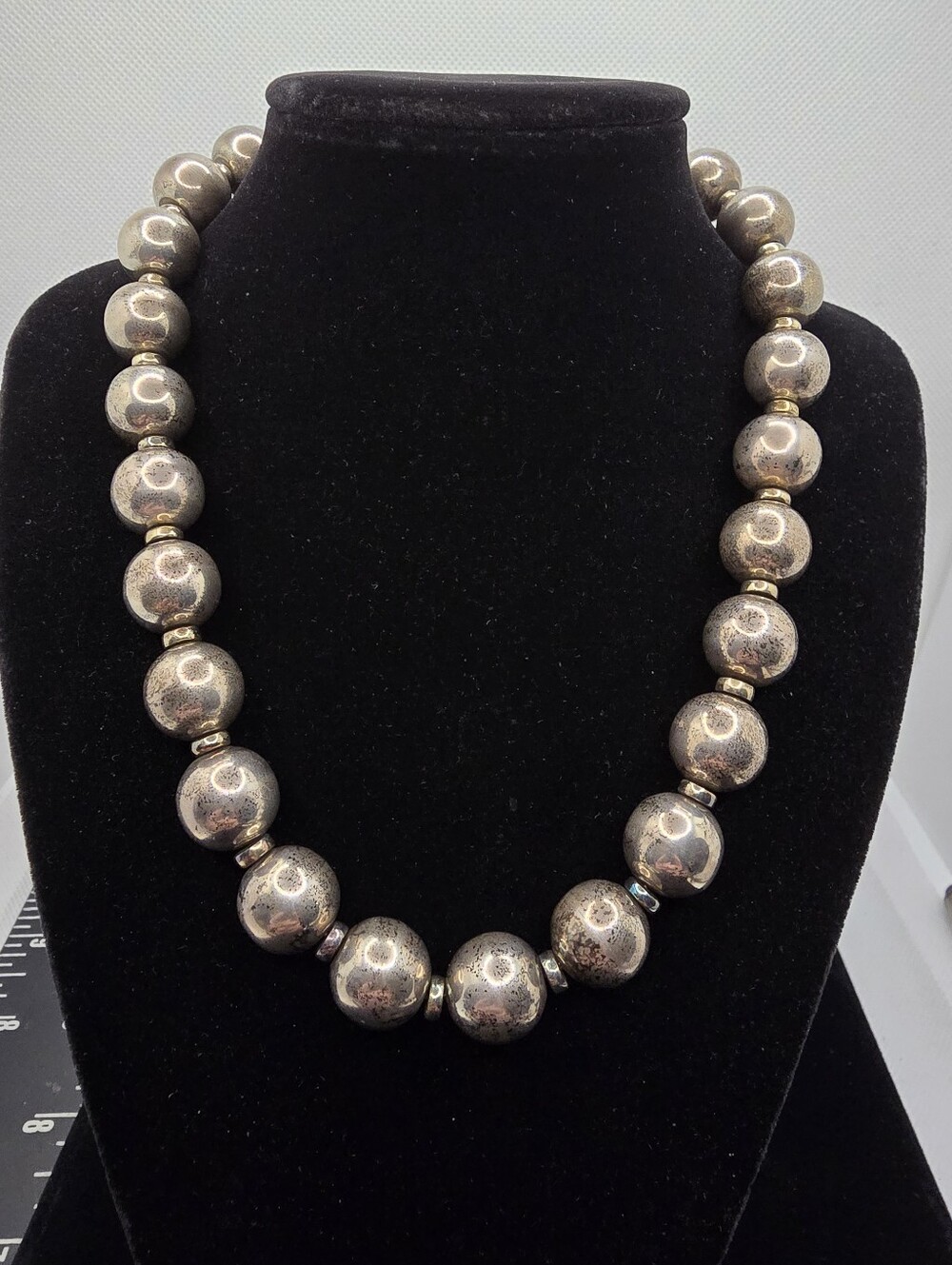 Tane Mexico Sterling Bead Necklace 16 Inch 1960s 70s Modernist